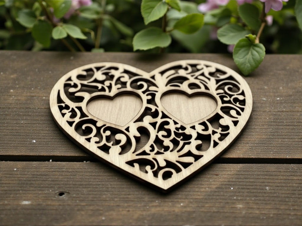 Laser Cut Two Hearts Wooden Ring Holder