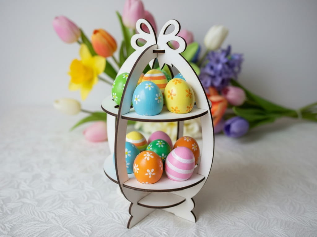 Laser Cut Two Tier Easter Egg Holder Festive Display Stand