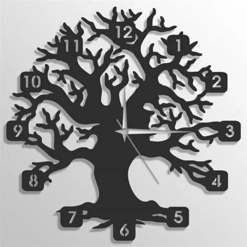 Laser Cut Wall Clock With Tree Pattern CDR File