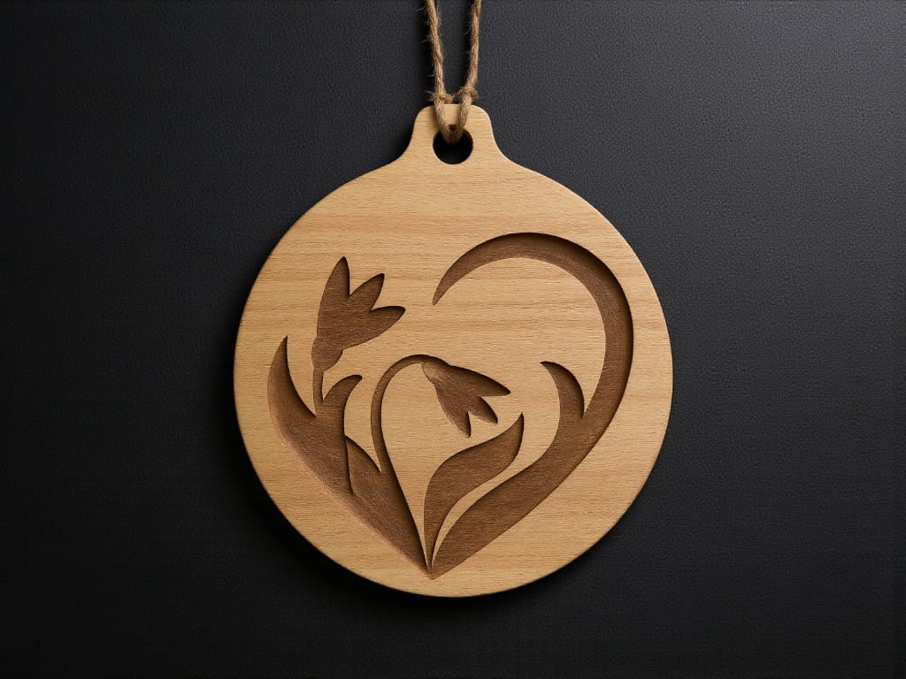 Laser Cut Wood Engraved Floral Ornament