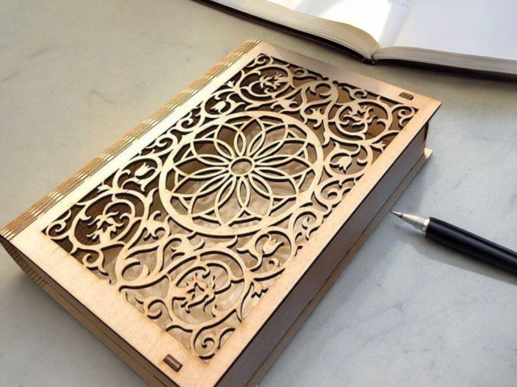 Laser Cut Wooden Book Box with Folding Lid Vector
