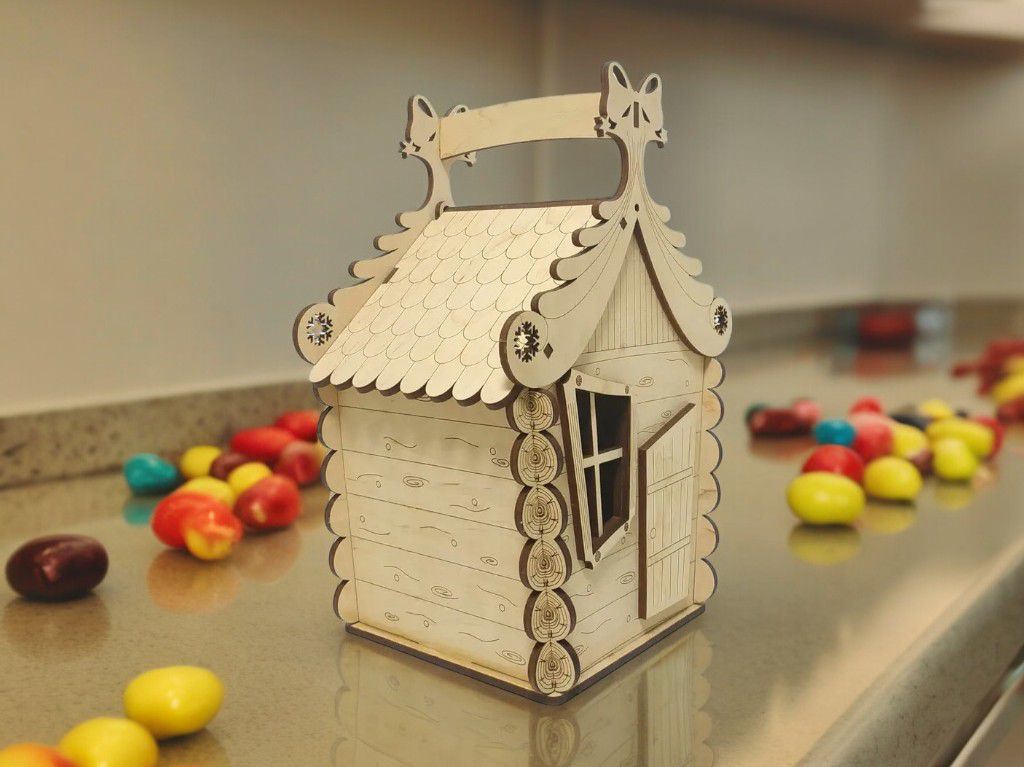 Laser Cut Wooden Christmas House Cookie Box Vector