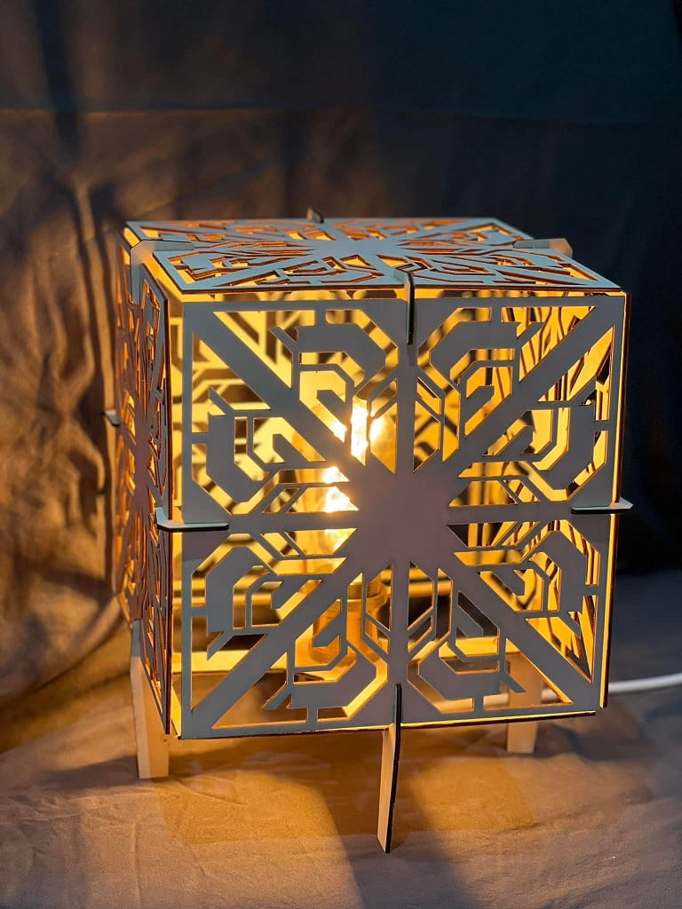 Laser Cut Wooden Cube Lamp