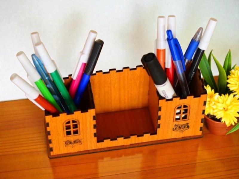Laser Cut Wooden Desk Organizer Pen Holder 3mm Free Download