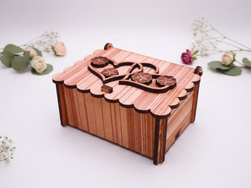 Laser Cut Wooden Double Heart Jewelry Box