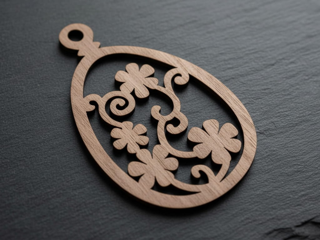 Laser Cut Wooden Floral Easter Egg Pendant