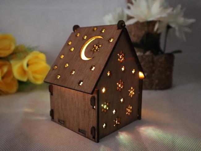 Laser Cut Wooden House Shaped Lamp House Gift Box 3mm CDR File