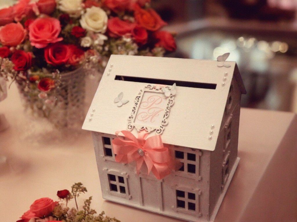 Laser Cut Wooden House Wedding Card Box Vector