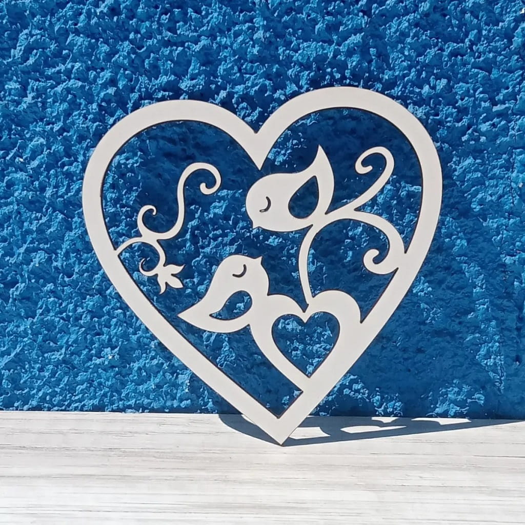Laser Cut Wooden Love Birds Heart Decoration