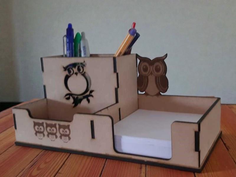 Laser Cut Wooden Owl Desk Organizer Pen Holder 3mm Free Download