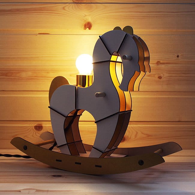 Laser Cut Wooden Rocking Horse Night Light Lamp