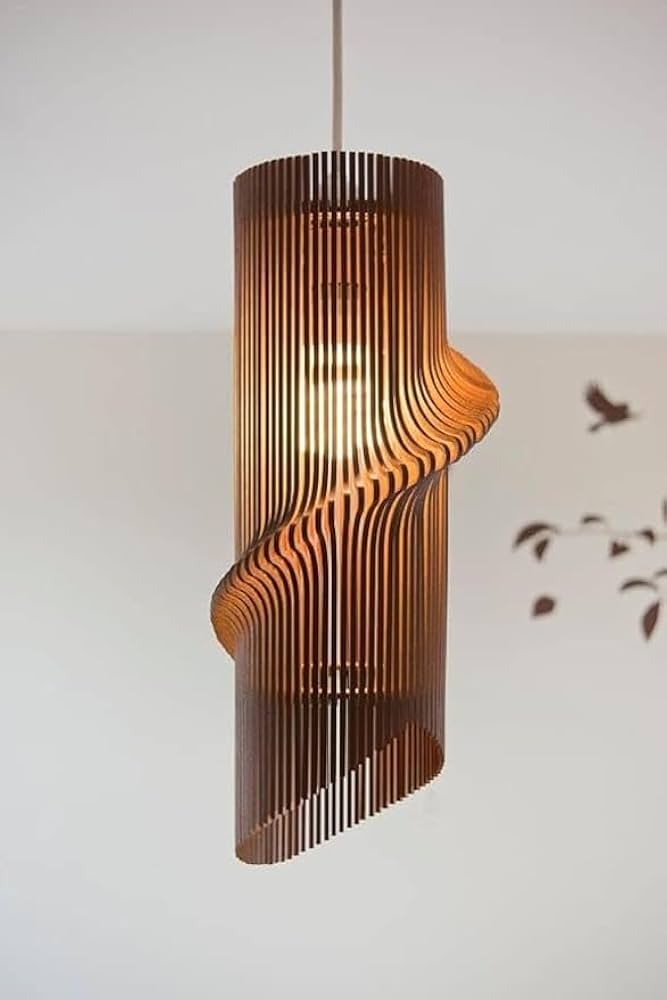 Laser Cut Wooden Spiral Pendant Light