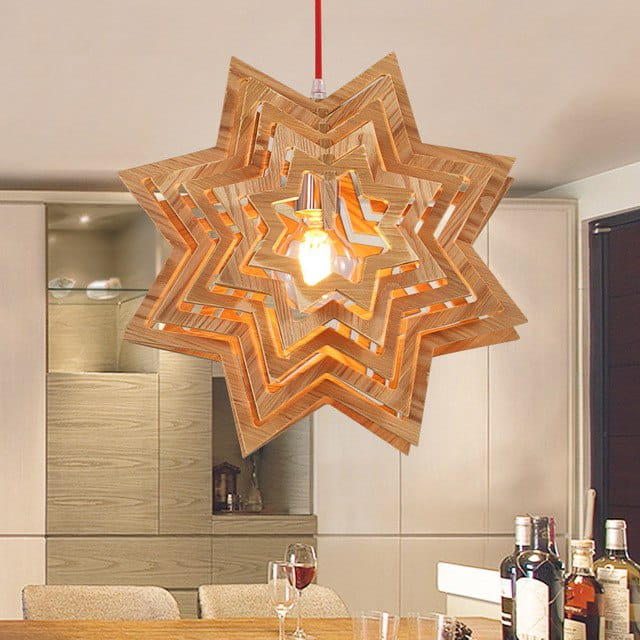 Laser Cut Wooden Star Pendant Lamp Shade