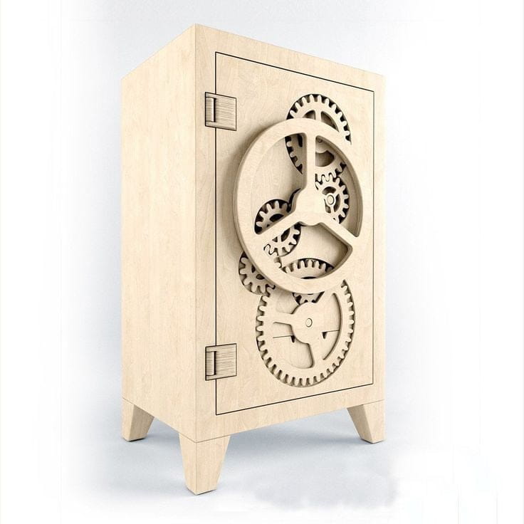 Laser Cut Wooden Storage Box with Gear Lock Mechanism