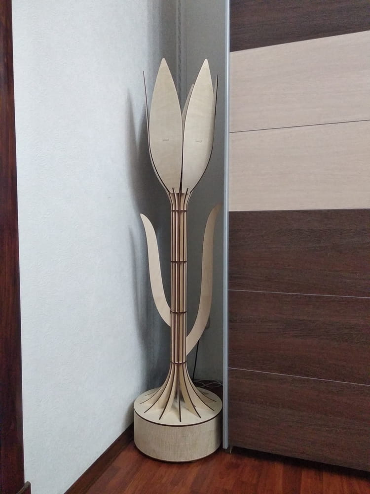 Laser Cut Wooden Tulip Floor Lamp for Living Room Corner