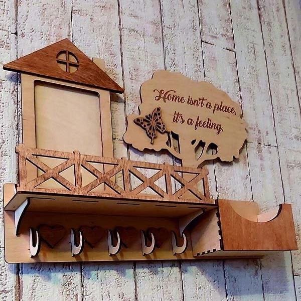 Laser Cut Wooden Wall Mounted Key Holder DXF File