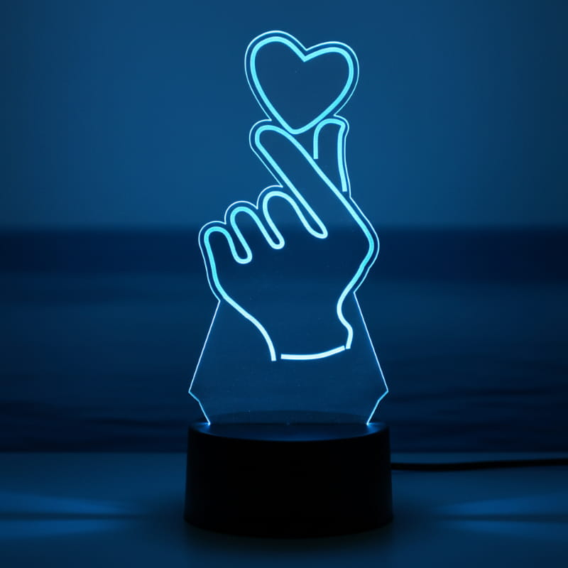 Laser Engraved Finger Heart 3D Acrylic Night Light