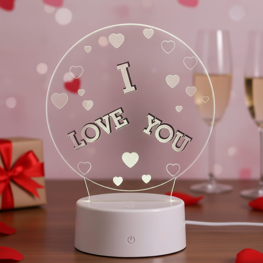 Laser Engraved I Love You 3D Optical Illusion LED Night Light