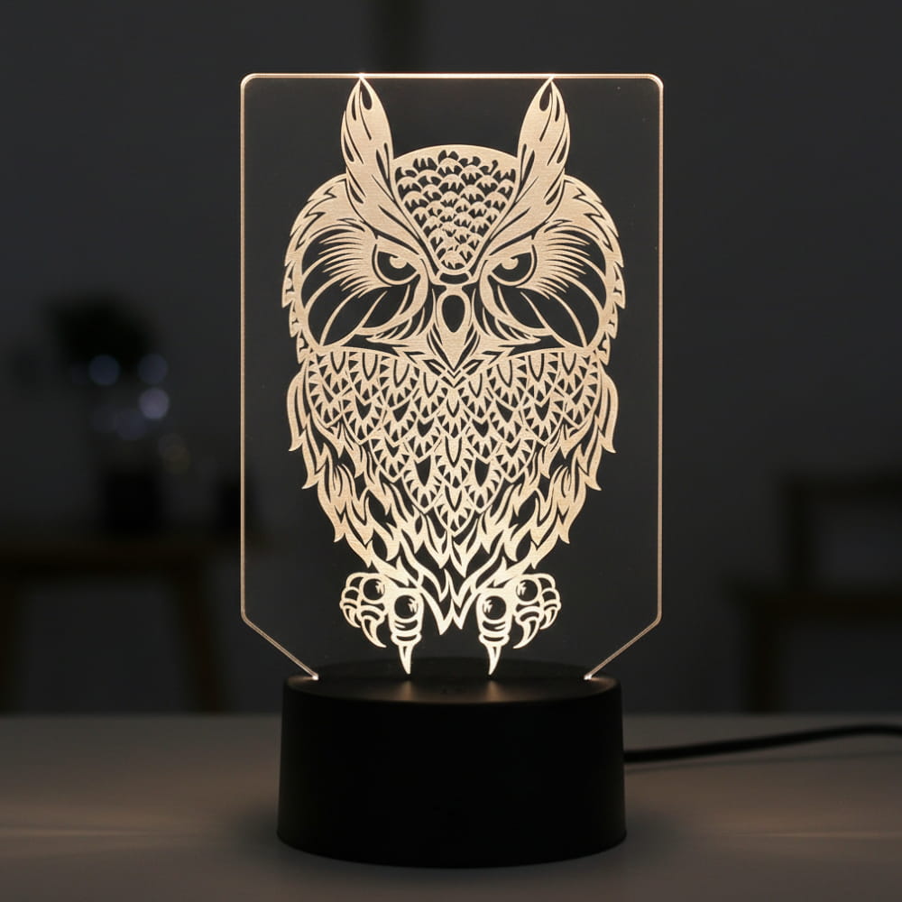 Laser Engraved Owl 3D Illusion Night Light