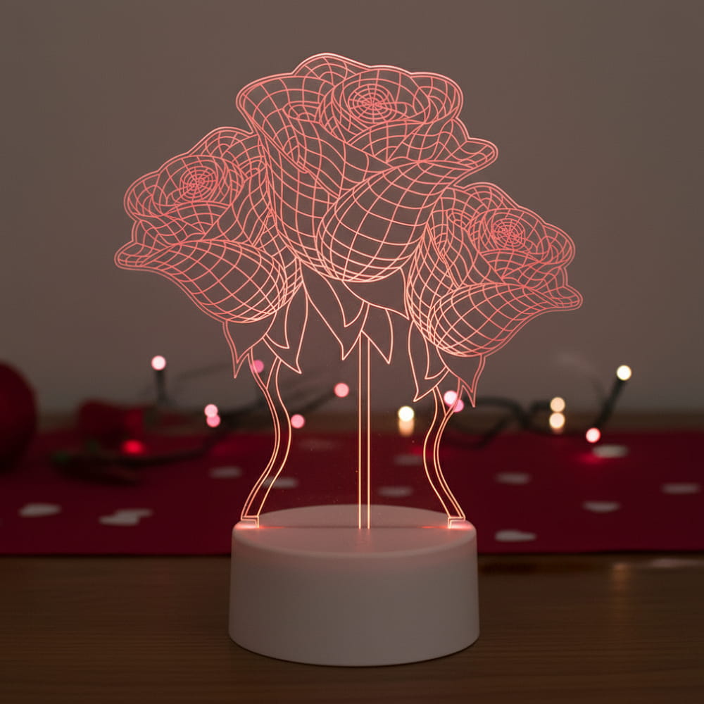 Laser Engraved Roses Flower 3D Optical Illusion Lamp