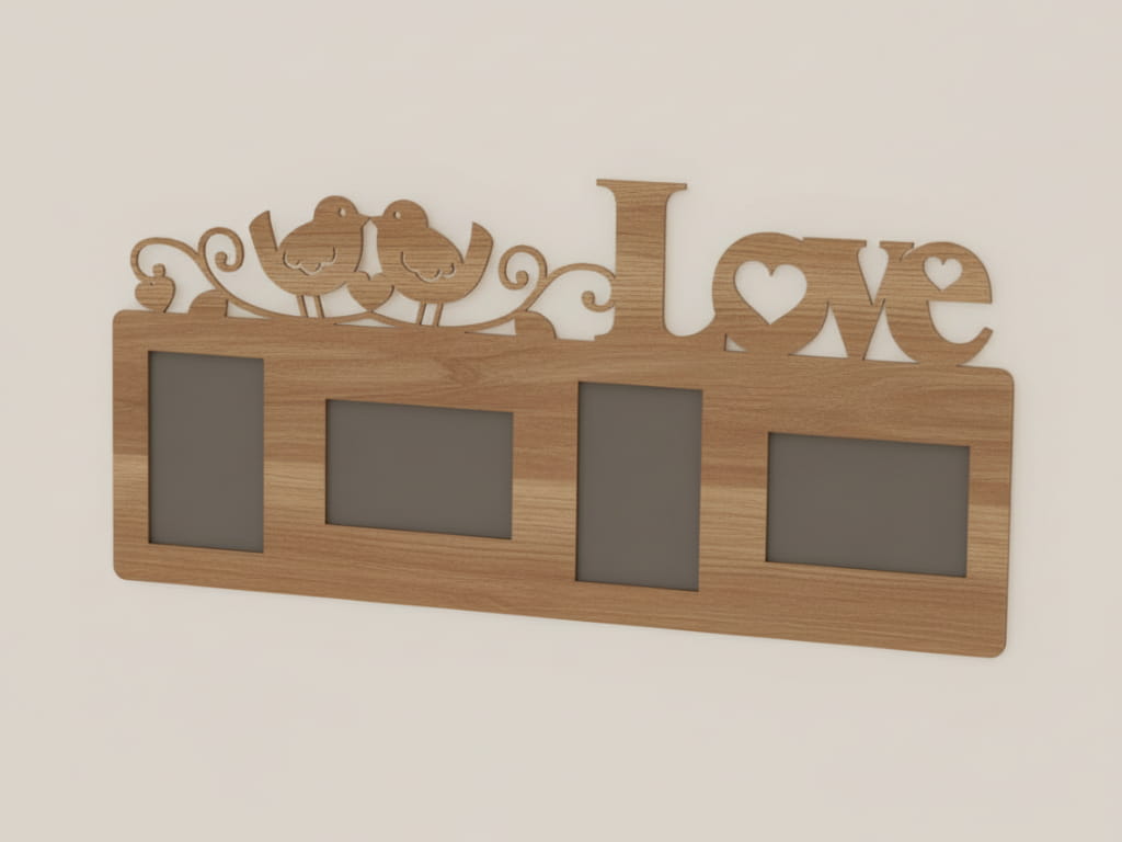 Love Multi Photo Frame Laser Cut Wooden Wall Decor with Birds and Hearts